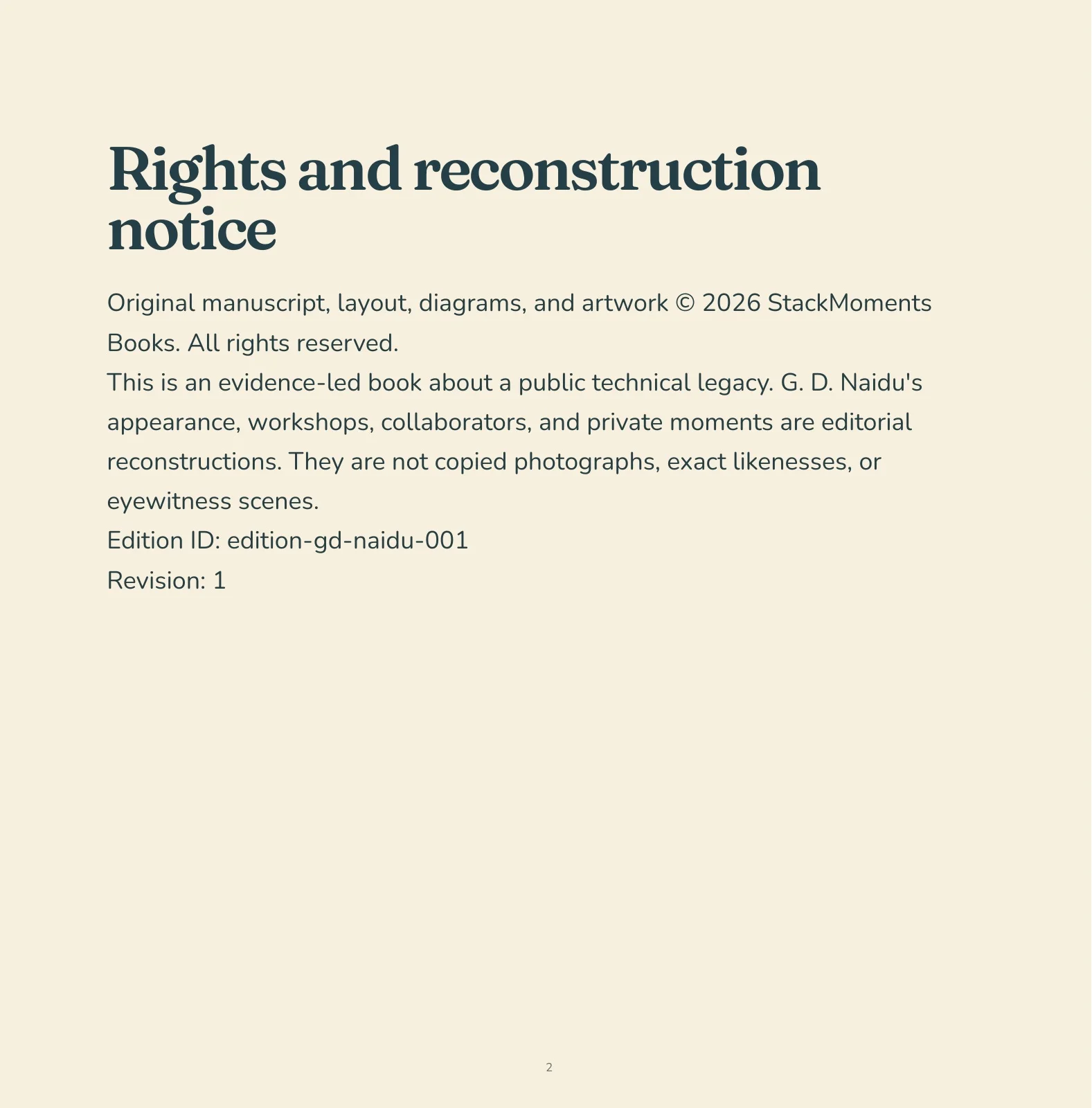 Preview of Rights and reconstruction notice. Private page from the evidence-led G. D. Naidu edition.